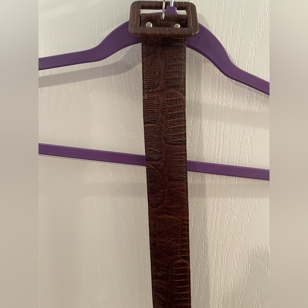 Vintage AlligatorPrint Brown Leather Belt
